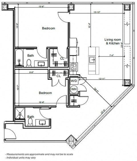 Floor plan for 2 beds, 2 baths, 1358 sqft